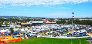 A high view over the caravan show on a sunny day